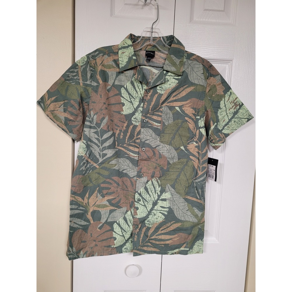 Art Class Boys Green Tropical Leaf Short Sleeve Button Down Shirt Size XL‎ 14